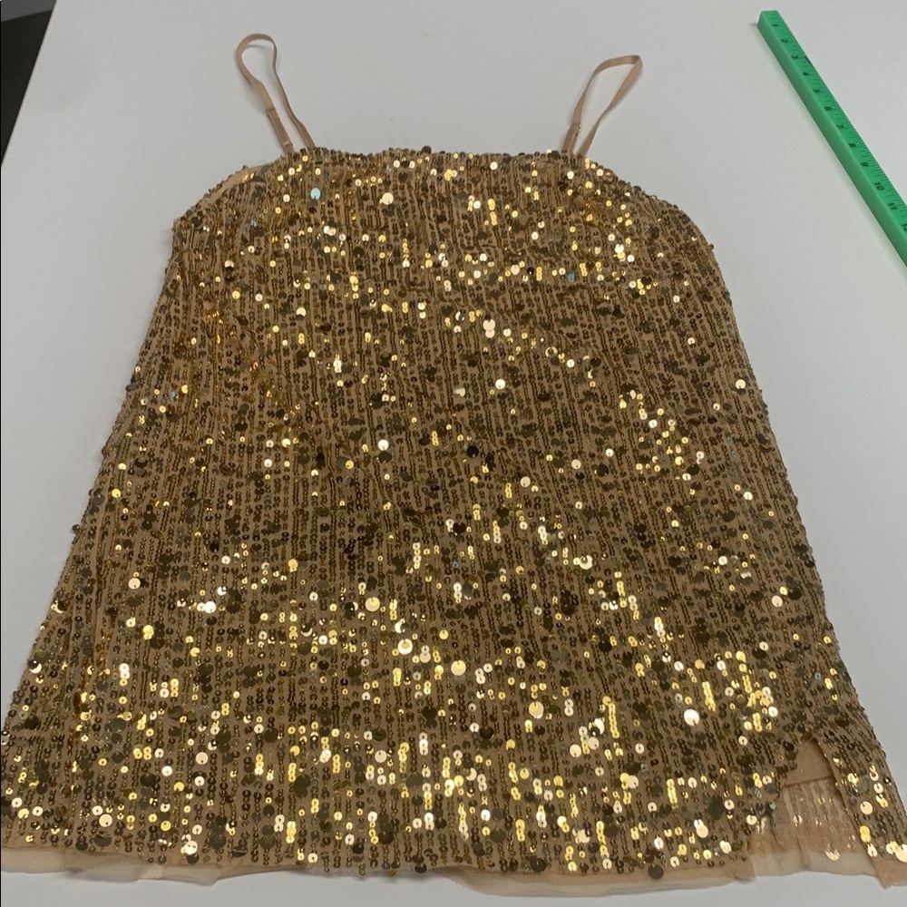 NWOT Free People Midnight Kiss mini slip dress gold sequins size Medium - Picture 9 of 12